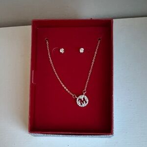 Claire's Silver Necklace with Initial Pendant and Stud Earrings
